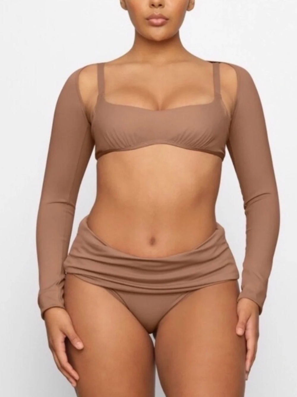 SKIMS Brown Long-Sleeve Crop Bikini Set